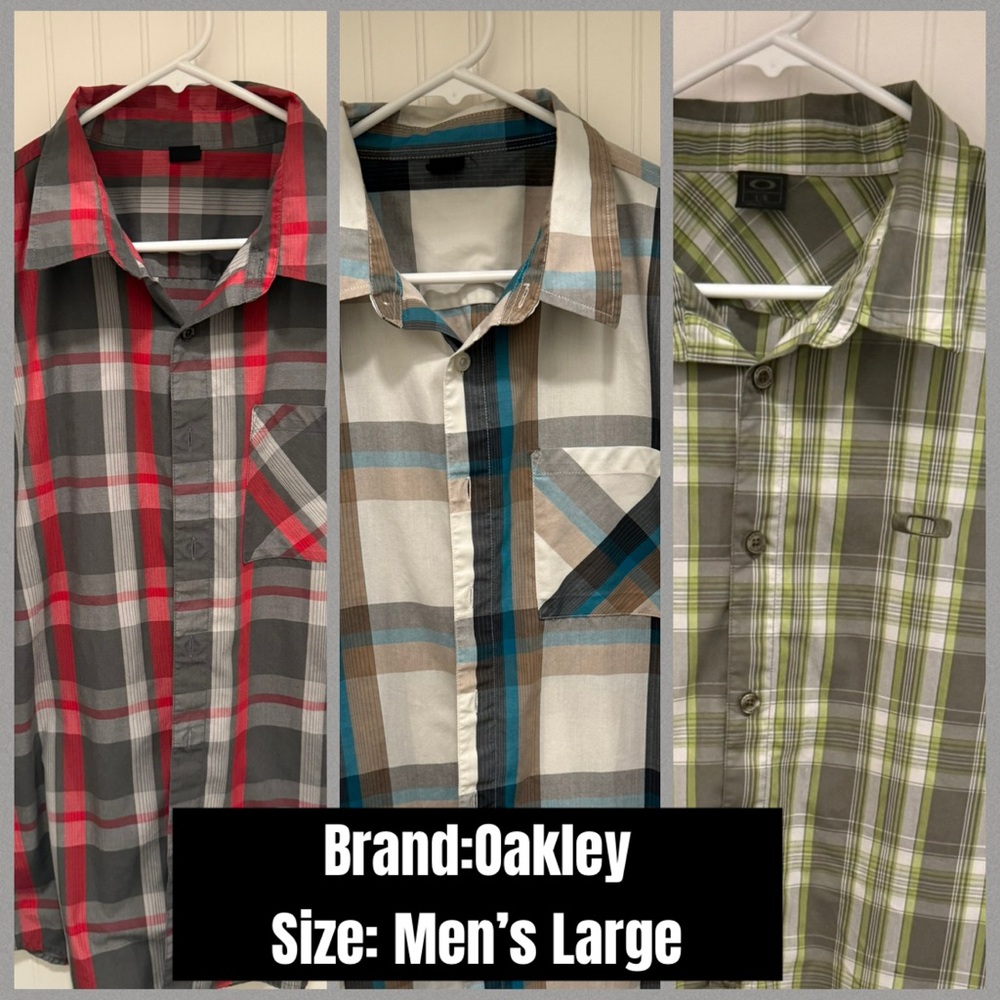SET OF 3 ✨ Oakley Men's Casual Plaid Shirts - Red, Blue, Green